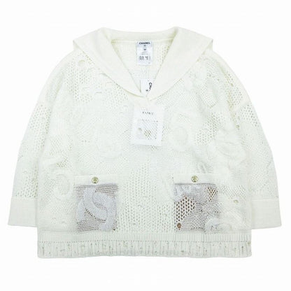 Chanel 22c Coco Mark Camellia Pullover Knit Sailor Collar P72031k10344 M