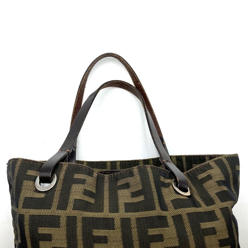 Fendi Handbag Khaki Nylon And Leather Zucca Women Men