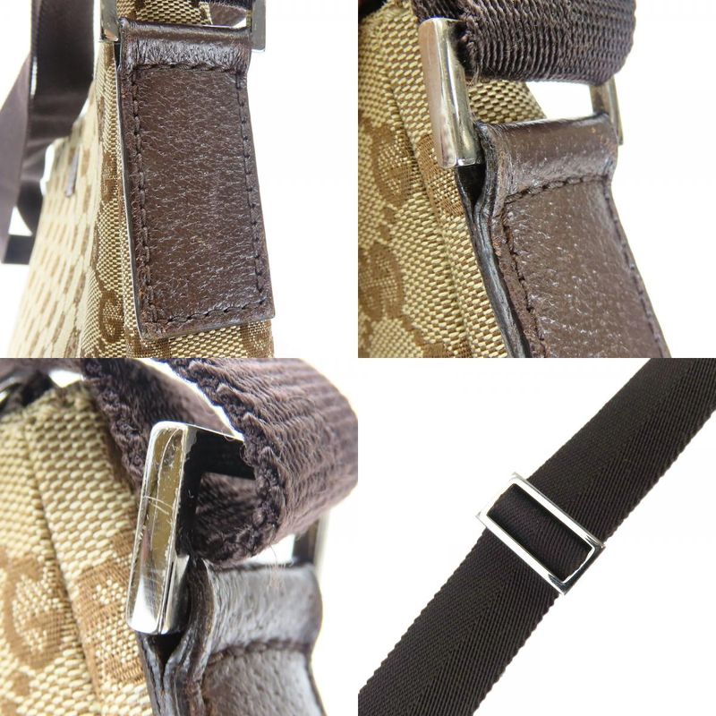 Gucci Shoulder Bag 110054 GG Canvas Leather Beige Dark Brown Silver Hardware