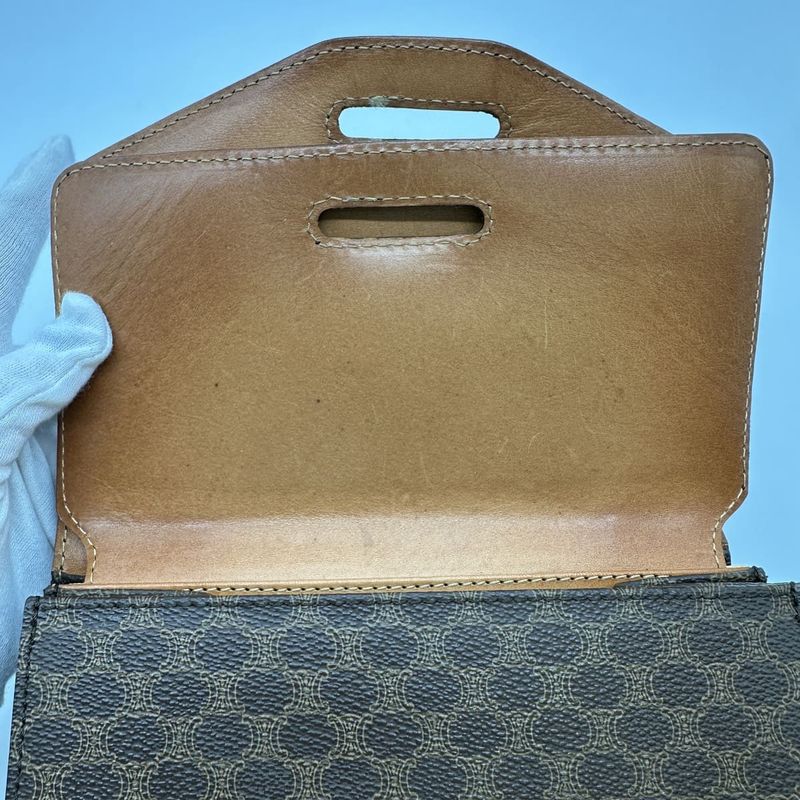 Celine F09 Double Flap Top Handle Handbag Macadam PVC Brown Women's Gift