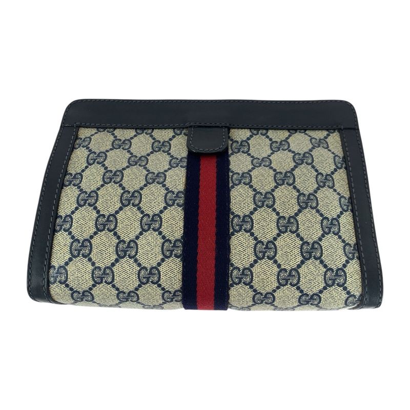 Gucci Vintage Old Gucci Sherry Line Navy Red Gray GG Supreme Canvas/leather