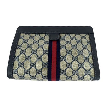 Gucci Vintage Old Gucci Sherry Line Navy Red Gray GG Supreme Canvas/leather