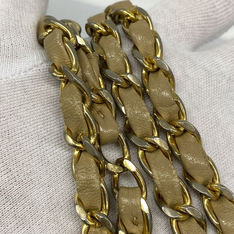 Chanel Shoulder Bag Matelasse Lambskin Beige Gold Hardware Women