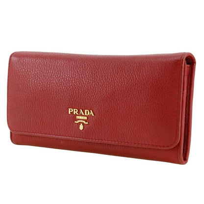 Prada Vittero Dino 1mh132 Leather Red Ladies Long Wallet