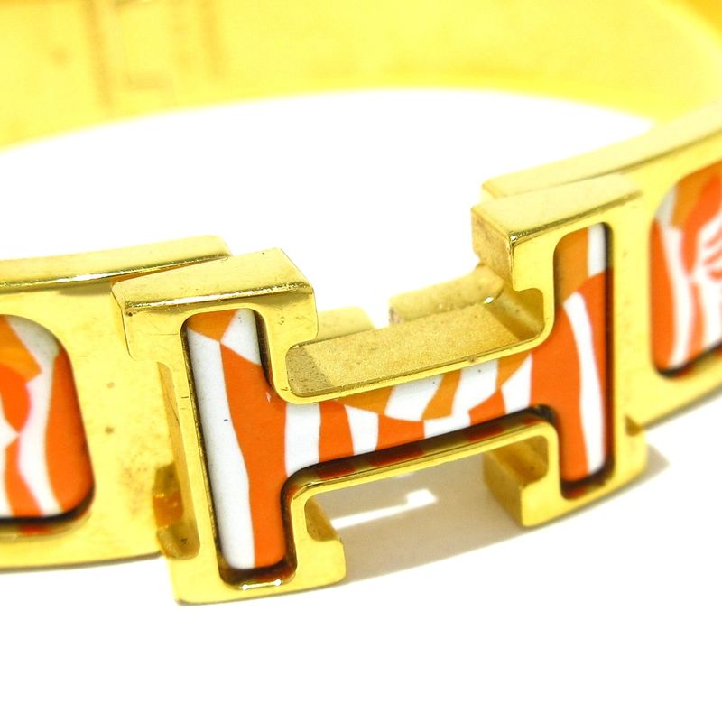 Hermes Bangle Click H Gold×white×orange Zebra