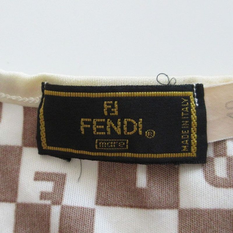 Fendi Logo Allover Checkered Stretch T-Shirt Short Sleeves Brown Size M Women's