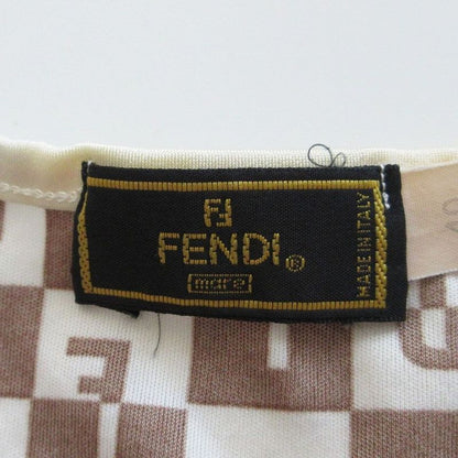 Fendi Logo Allover Checkered Stretch T-Shirt Short Sleeves Brown Size M Women's