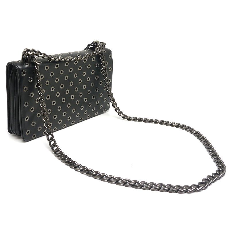 Prada Chain Shoulder Bag 1bd009 Black With Metal Punching
