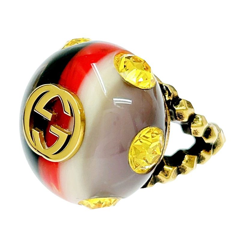 Gucci GP Rhinestone Vintage Web Ring Yellow 307431 Ring with Box