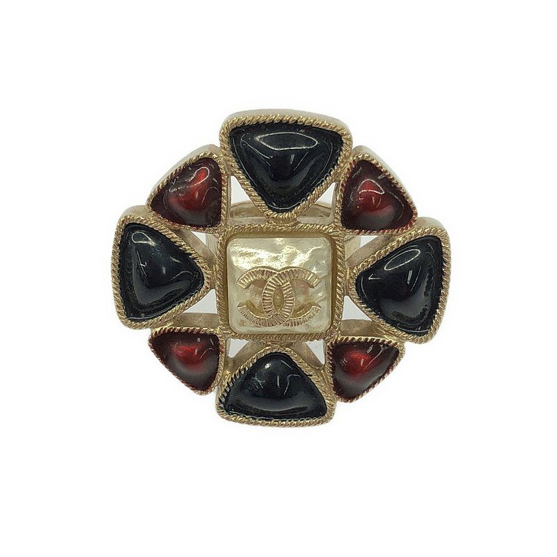 Chanel Flower Ring Coco Mark Stone Ring - Gold - Women's