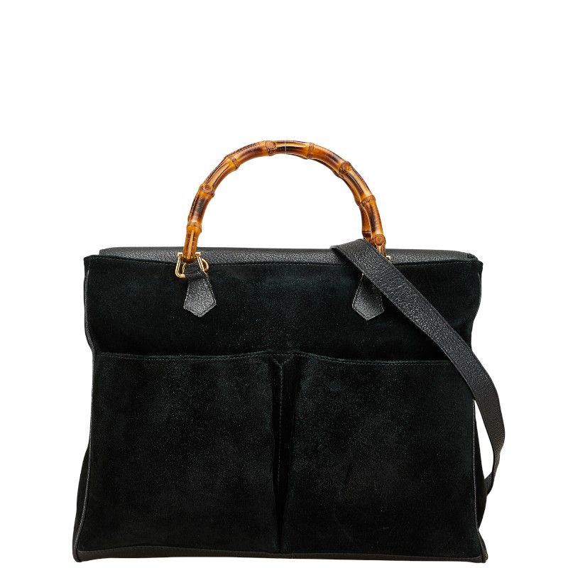 Gucci Bamboo Tote Shoulder Bag 2WAY 002285503220 Black Suede Leather Ladies
