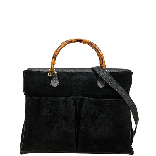 Gucci Bamboo Tote Shoulder Bag 2WAY 002285503220 Black Suede Leather Ladies