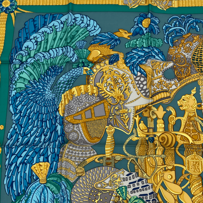 Hermes Scarf Carre 90 Armets Et Panache Cavalry Helmet With Feather Decoration