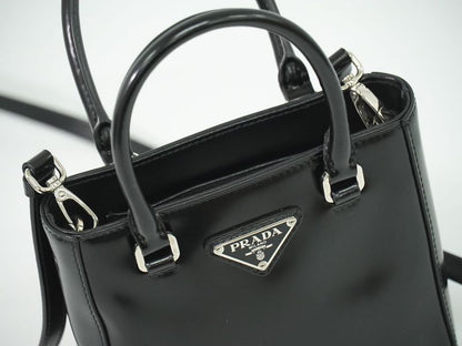 Authentic Prada Small Brushed Leather Tote 2WAY Shoulder Bag Handbag Pochette