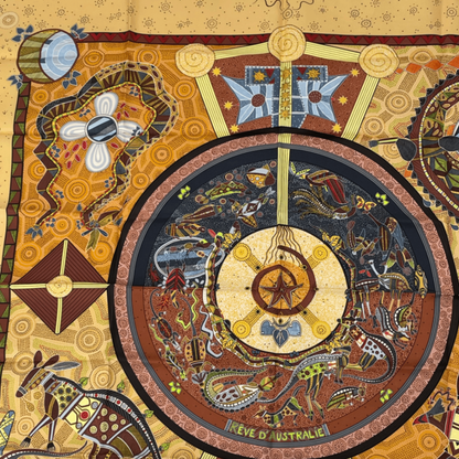 Hermes Silk Scarf Carre 90 REVE D'australie Australian Dream Yellow