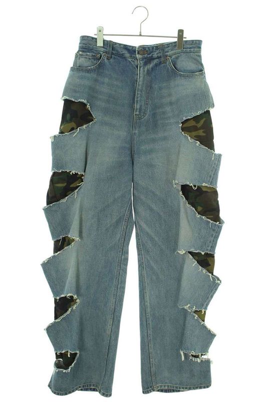 Balenciaga 21AW 662763 Tdw14 Camouflage Layered Crushed Denim Pants Men's S