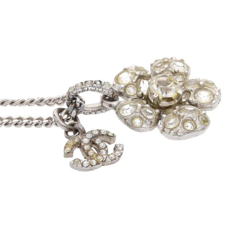 Chanel 08A Camellia Coco Mark Rhinestone Necklace Women