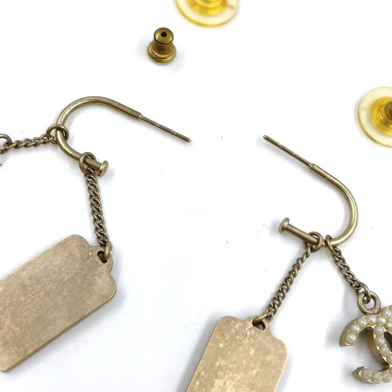 Chanel Plate Logo Catch Broken On One Side GP Gold Earrings