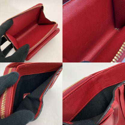 Versace Medusa Quilted Bifold Wallet Red Leather Round Zipper