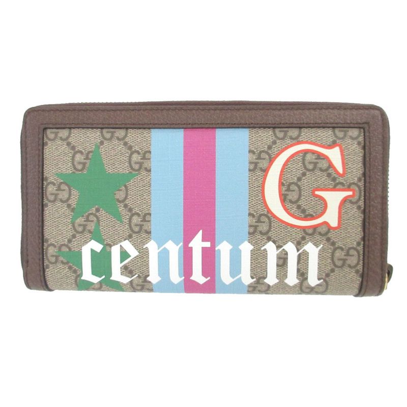 Gucci Diana Bamboo 658634 GG Supreme Leather Beige Brown Round Zipper Long