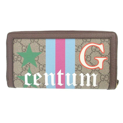 Gucci Diana Bamboo 658634 GG Supreme Leather Beige Brown Round Zipper Long