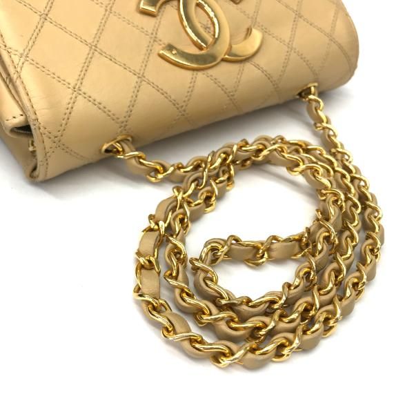 Chanel Big CC Logo Bicolor Quilted Chain Shoulder Bag Beige