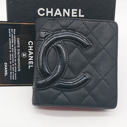 Chanel Cambon Line Folding Wallet With Clasp Black Coco Mark Lambskin Box With