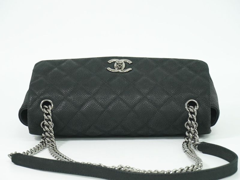 Authentic Chanel Matelasse Coco Mark Chain Shoulder Bag Pochette Soft Caviar
