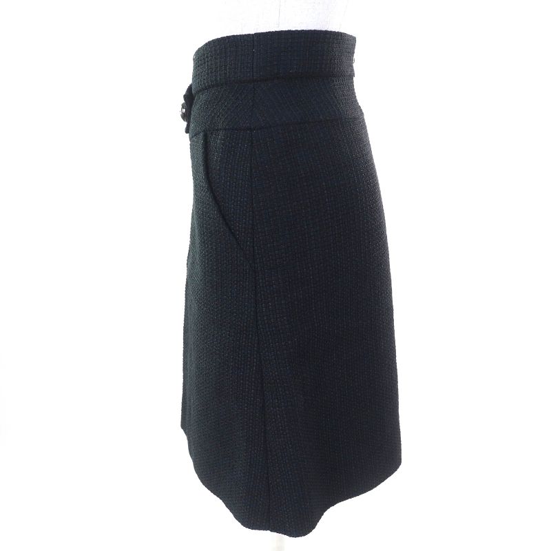 CHANEL P51038 Coco Mark Button Cotton Tweed Tight Skirt Black 40 Made In France