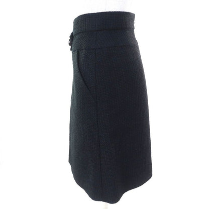 CHANEL P51038 Coco Mark Button Cotton Tweed Tight Skirt Black 40 Made In France