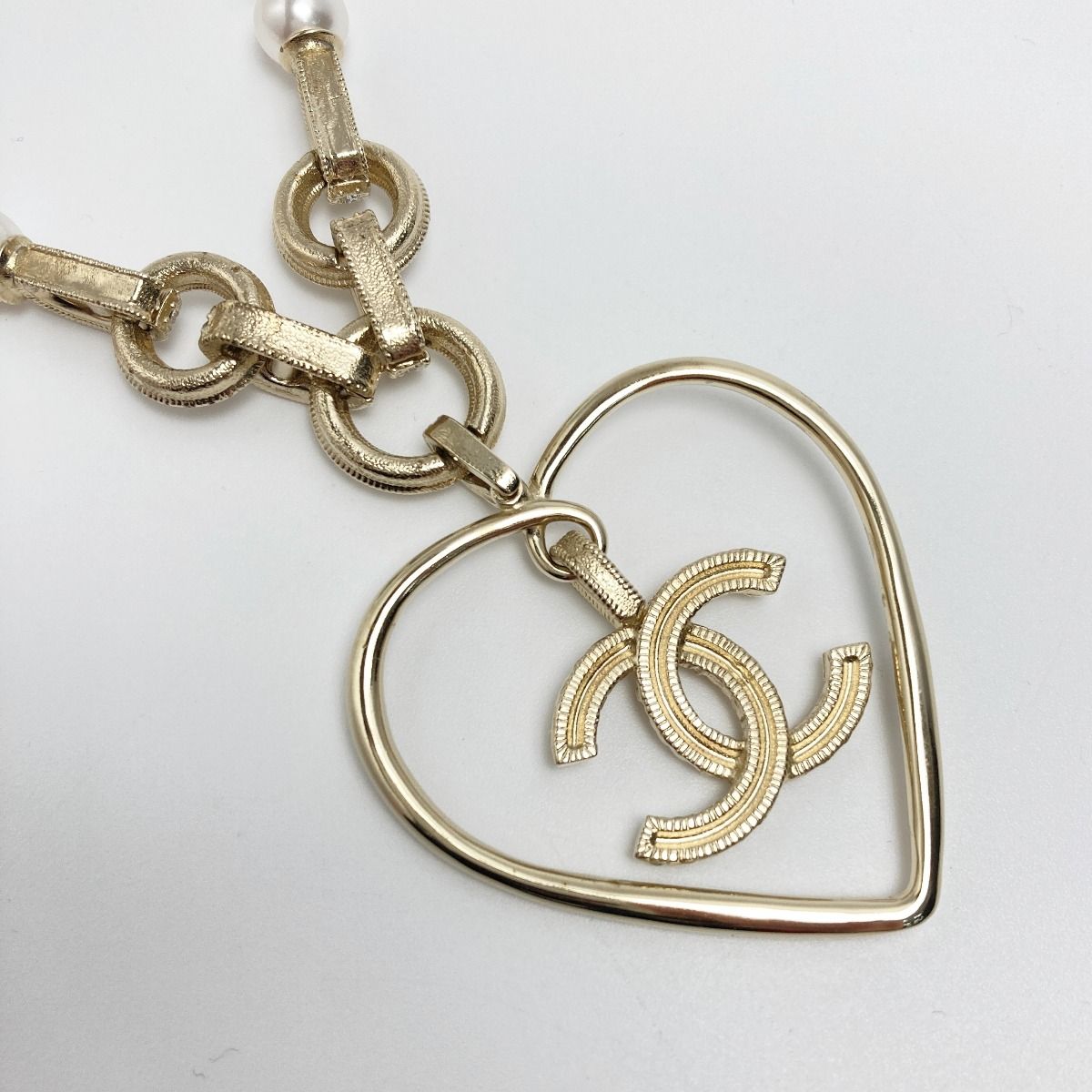 Chanel Cocomark Heart Motif Necklace A21p Champagne Gold Fake Pearl X
