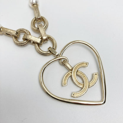 Chanel Cocomark Heart Motif Necklace A21p Champagne Gold Fake Pearl X