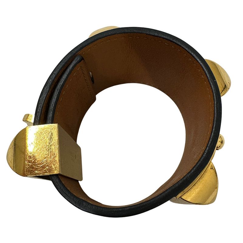 Hermes Bangle Women's Branded Collierd Chien Calf Black Gold Hardware Size XS