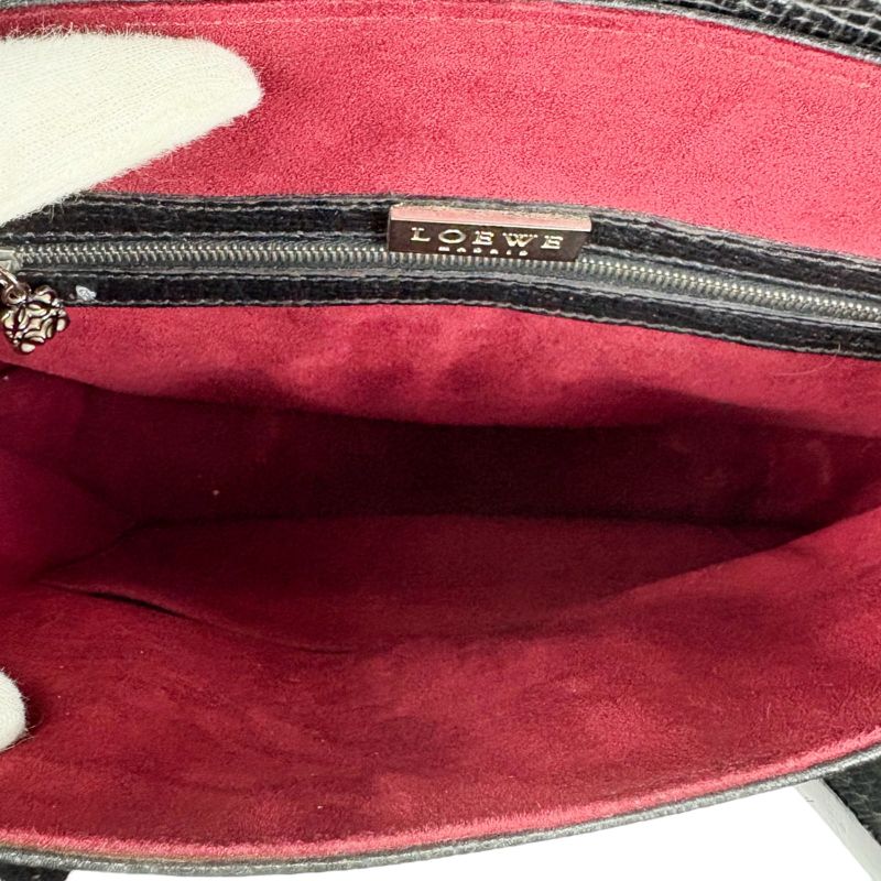 Loewe Logo Shape Stamping Top Handle Bag Mini Tote Bag Black Grained Leather