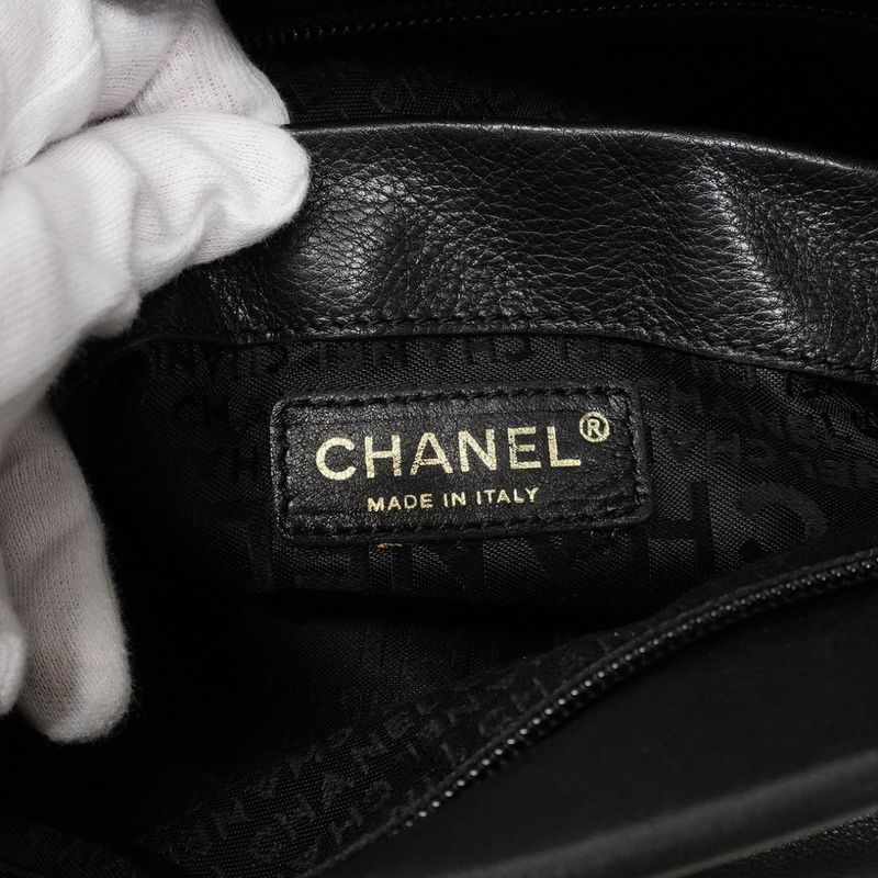 Chanel Shoulder Bag Leather Black Gold Hardware Women