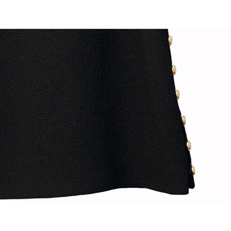 Gucci Wool Dress Short Sleeves Round Neck Slit Black Gold Tone GG Button #40