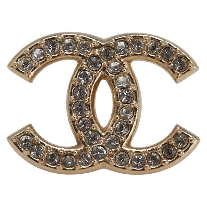 Chanel Coco Mark Rhinestone Earrings One Side Only Gold Plated Women's Chanel