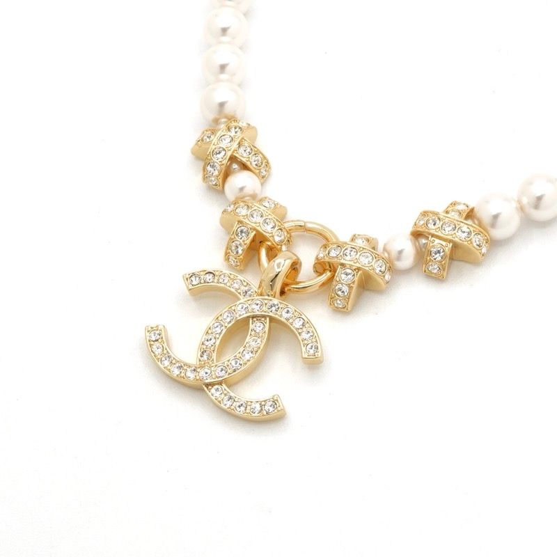 Chanel Necklace Pendant Choker Gold Coco Mark Rhinestone Pearl