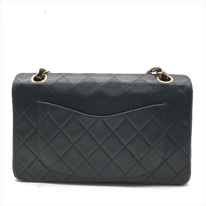 Chanel CC Logo Chain Shoulder Bag Lambskin Double Flap Black