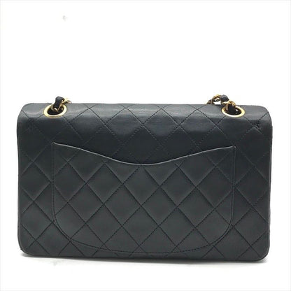 Chanel CC Logo Chain Shoulder Bag Lambskin Double Flap Black