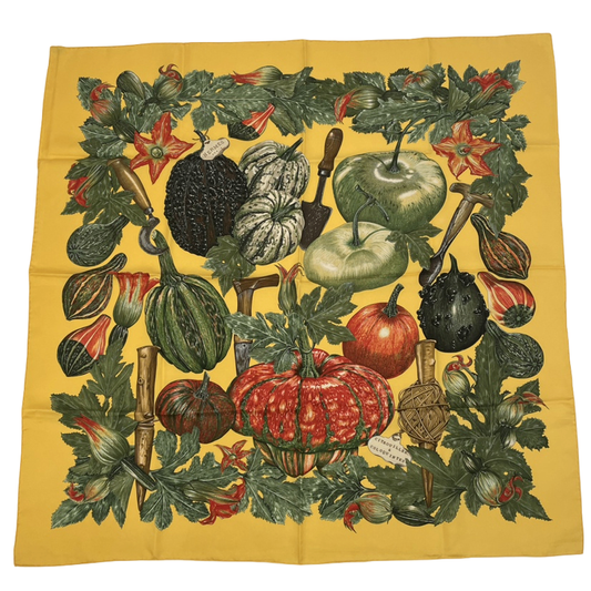 Hermes Carre 90 Citrouilles ET Coloquintes Pumpkins And Colocynths Silk Scarf