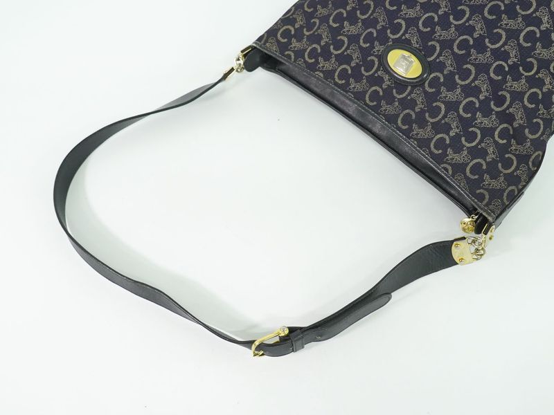 Authentic Celine C Macadam Shoulder Bag Canvas Navy Macadam Bag Pre-owned