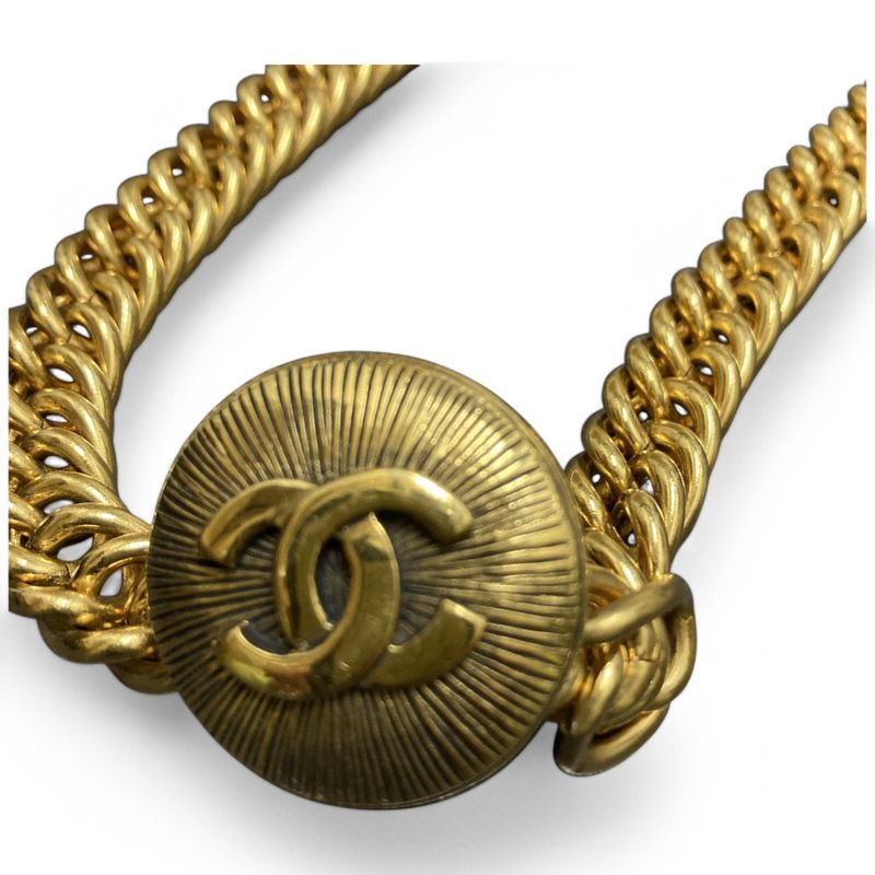 Chanel ⑤ 3811 70s~80s Vintage Thick Chain Choker Necklace Ladies Gold