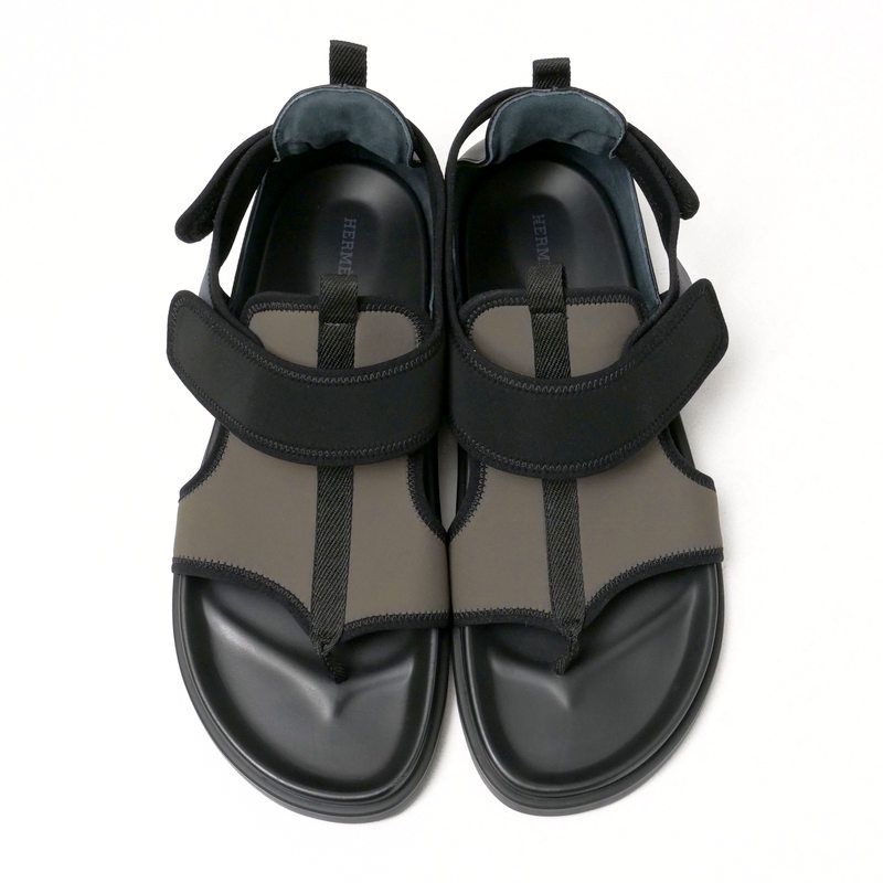 Hermes Giorno Sandals Size 44 Thong Sandals Shoes Khaki Black Made In