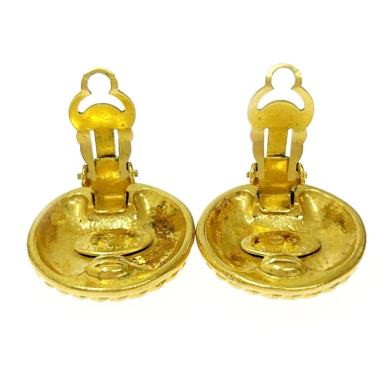 Chanel GP 93p Coco Mark Round Earrings Ladies Gold 369973 Earrings