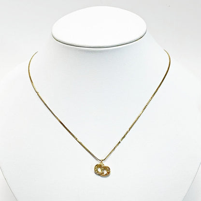 Christian Dior CD Logo Necklace Gold Rhinestone GP Women's Accessories