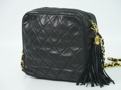 Authentic Chanel Coco Mark Matelasse Tassel Chain Shoulder Bag Lambskin Leather