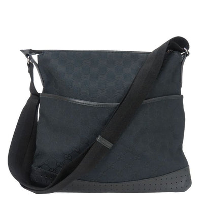 Gucci Shoulder Bag 145857 Perforated GG Canvas Leather Black Crossbody Casual