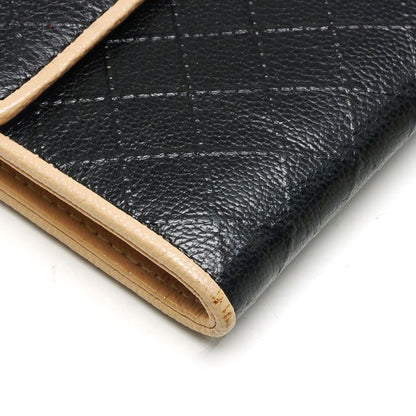 Chanel Trifold Long Wallet Bicolore Black Leather Women's Wallet