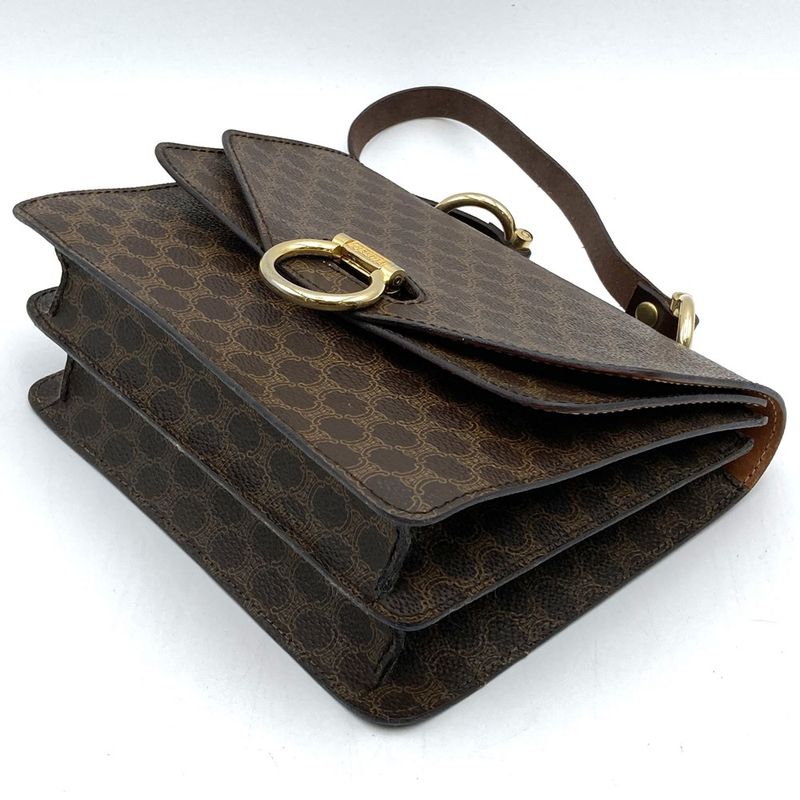 Celine F09 Double Flap Top Handle Handbag Macadam PVC Brown Women's Gift